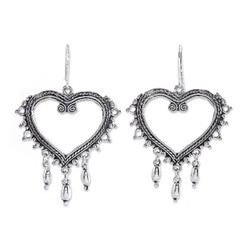 Large Drop Earrings for Statement -Novica Handmade Heart Of Frida Sterling Silver Heart Earrings