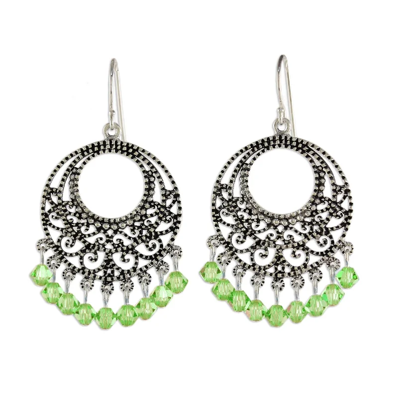 Gothic Drop Earrings with Dark Tone -Novica Handmade Moroccan Mint Sterling Silver Chandelier Earrings