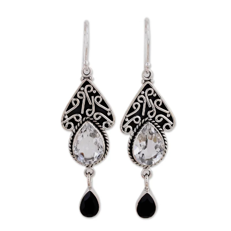 Drop Earrings with Crown Designs -Novica Handmade Queen Of Jaipur Quartz And Onyx Dangle Earrings