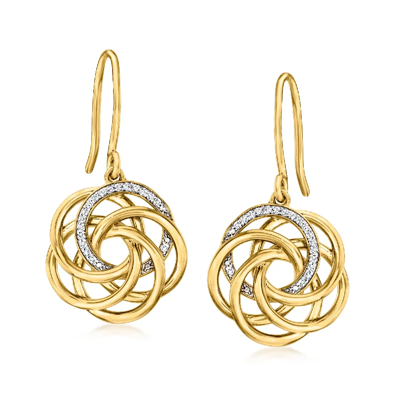 Short Drop Earrings for Subtle -Ross-Simons Diamond Interlocking-Circle Drop Earrings in 18kt Gold Over Sterling