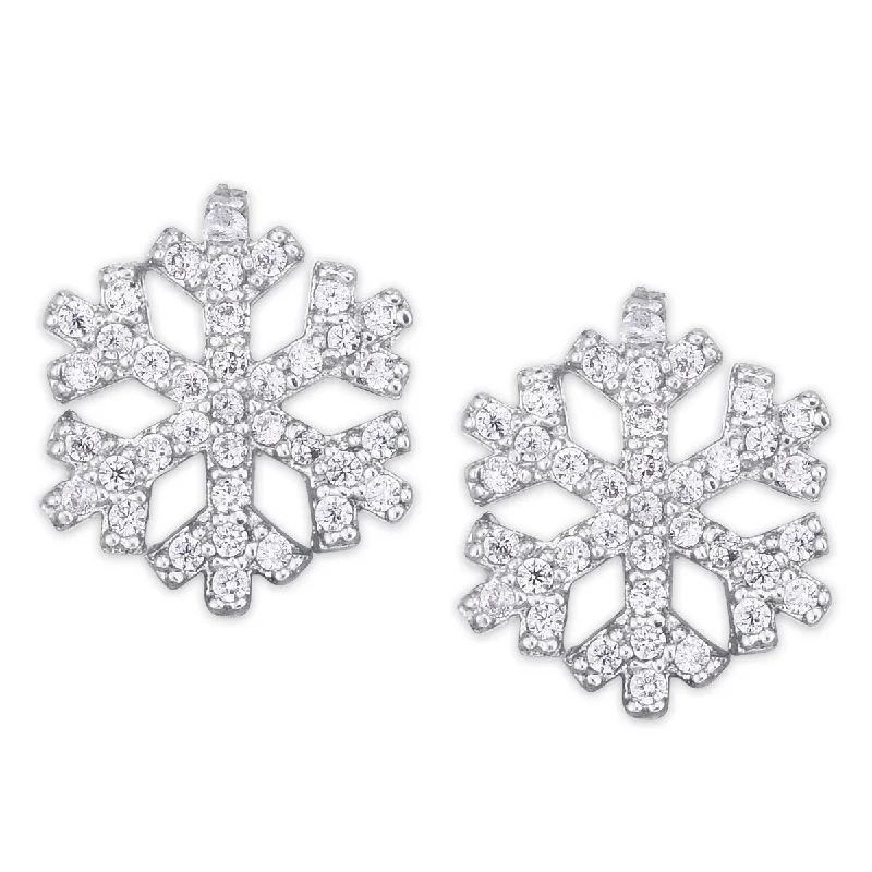 Drop Earrings for Casual Outfit -Cubic Zirconia Snowflake Stud Silver Plated Earrings