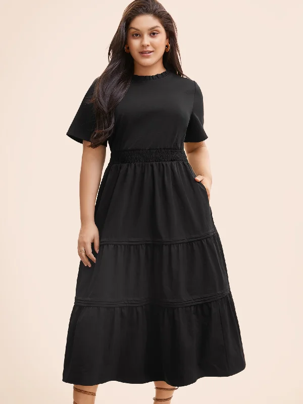 Plus size dresses with sturdy hems stay firm -Comfortable sandals for work -Plus size dresses for weddings -Plain Frill Trim Ruffle Layered Hem Dress