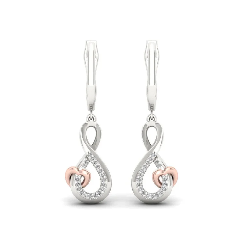 Crystal Drop Earrings for Sparkle -1/10ct TDW Diamond Silver Infinity with Pink Gold Heart Dangle Earrings - White