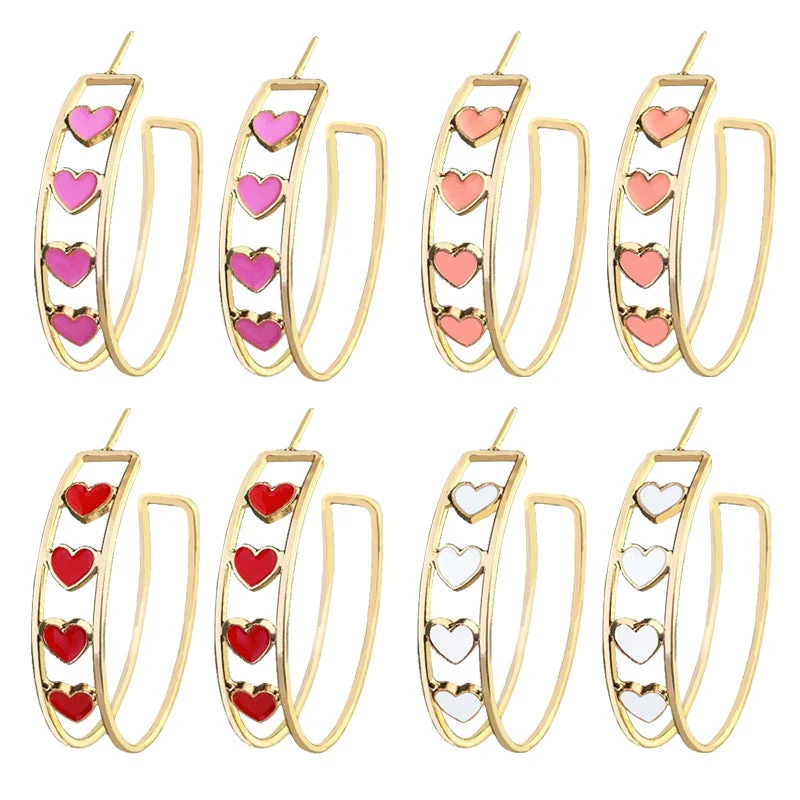 Small Drop Earrings for Delicate -Wholesale Valentine's Day Gift Fashion Love Series Double Circle Red and Pink Trendy Earrings