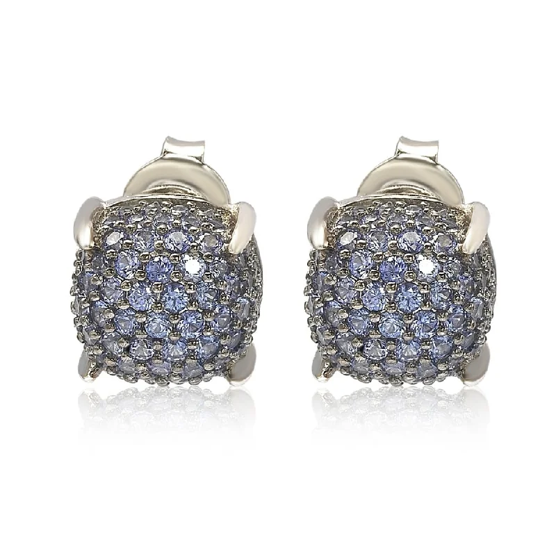 Leverback Drop Earrings for Comfort -Suzy Levian Sterling Silver Sapphire & Diamond Accent Pave Cluster Earrings