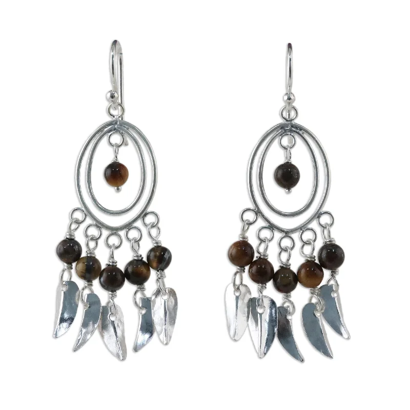 Punk Drop Earrings with Spikes -Novica Handmade Autumn Breeze Tiger'S Eye Chandelier Earrings