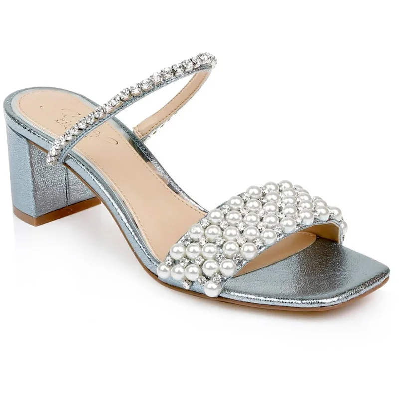 Stylish sandals for women with metallic leather straps and cushioned footbed-Jewel Badgley Mischka Womens Orsen Embellished Heels