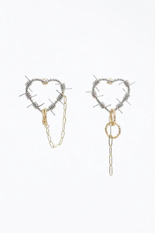 Oval Drop Earrings for Grace -Infinity Heart Mixed Metal Mismatched Earrings In Silver/gold