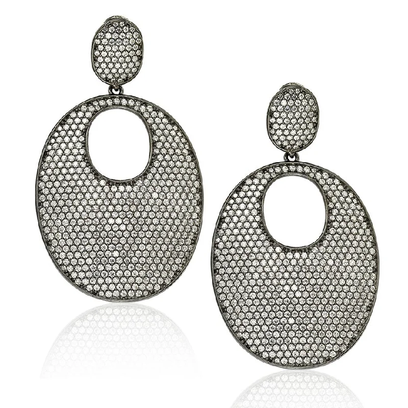 Lead Free Drop Earrings for Health -Suzy Levian Blackened Sterling Silver Cubic Zirconia Earrings