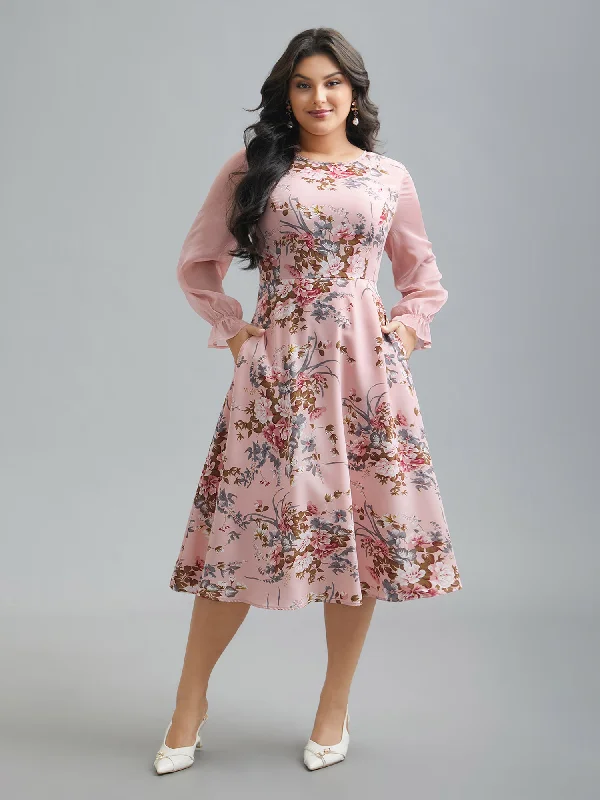 Plus size dresses with muted tones blend well -Sandals with memory foam -Plus size dresses for special occasions -Floral Print Spliced Waist Cinched Midi Dress