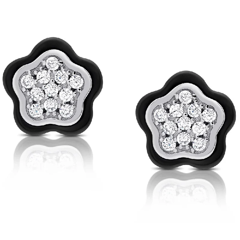 Detachable Drop Earrings with Charms -Samantha Stone Sterling Silver Cubic Zirconia Ceramic Flower Earrings