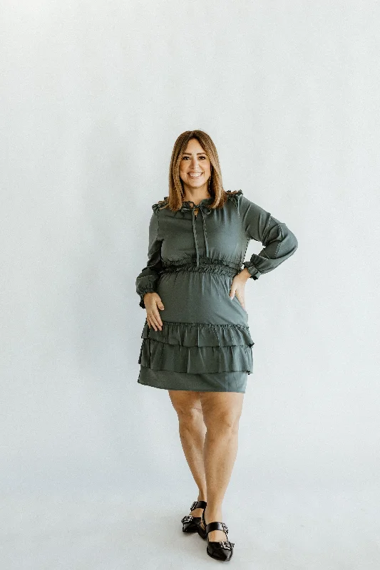 Plus size dresses for wide hips fit nicely -Sandals with Velcro straps -Plus size dresses for spring -KNEE LENGTH DRESS WITH RUFFLES IN WINTER SPRUCE