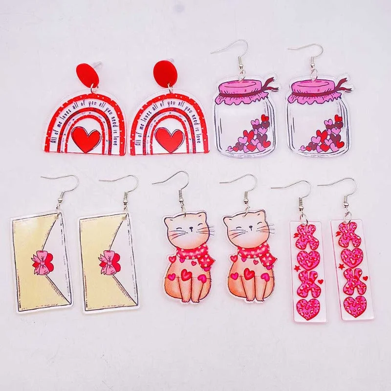 Drop Earrings with Matte Finish -Wholesale Valentine's Day Cute Love Cat Envelope Acrylic Earrings