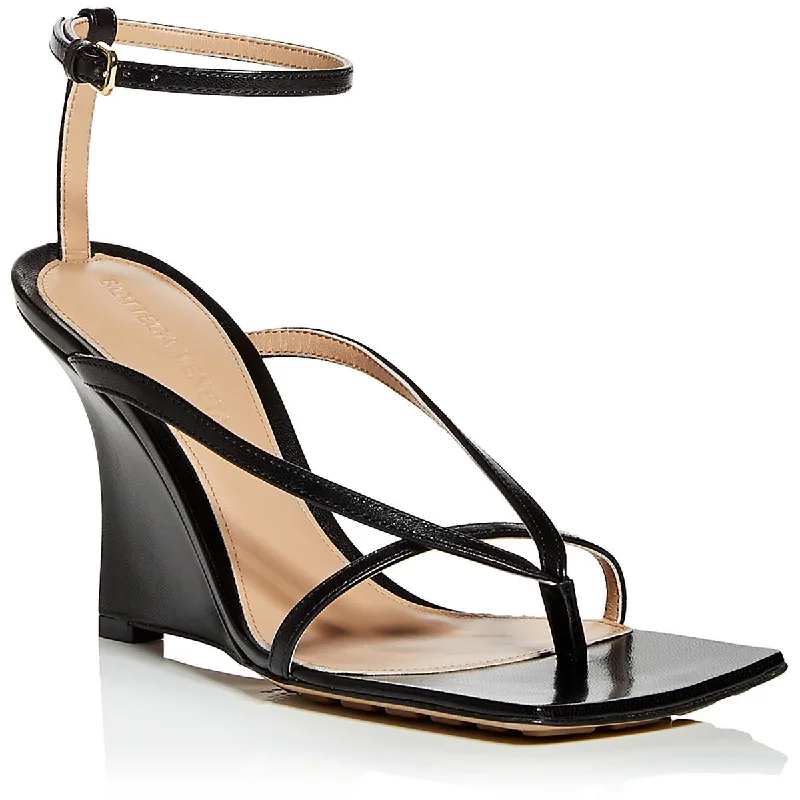 High-heeled sandals for women with thin straps and metallic shine for evening wear-Bottega Veneta Womens Metallic Ankle Strap Heels