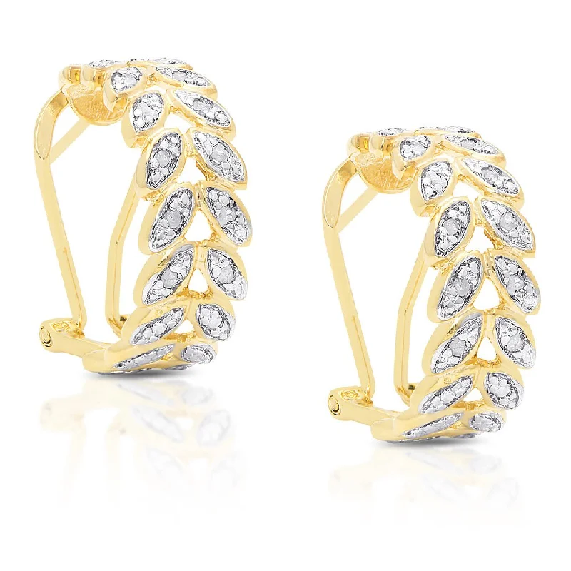 Pearl Drop Earrings for Elegance -Finesque Yellow Gold over Silver 1/4ct TDW Diamond Leaf Hoop Earrings