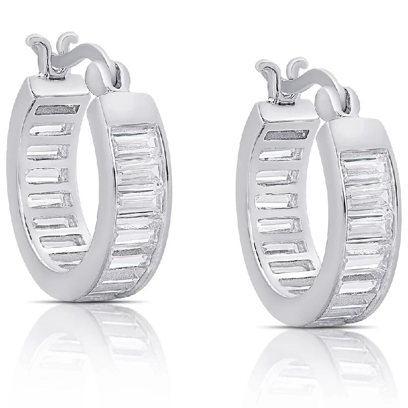 Drop Earrings for Yoga Session -Dolce Giavonna Sterling Silver Cubic Zirconia Hoop Earrings