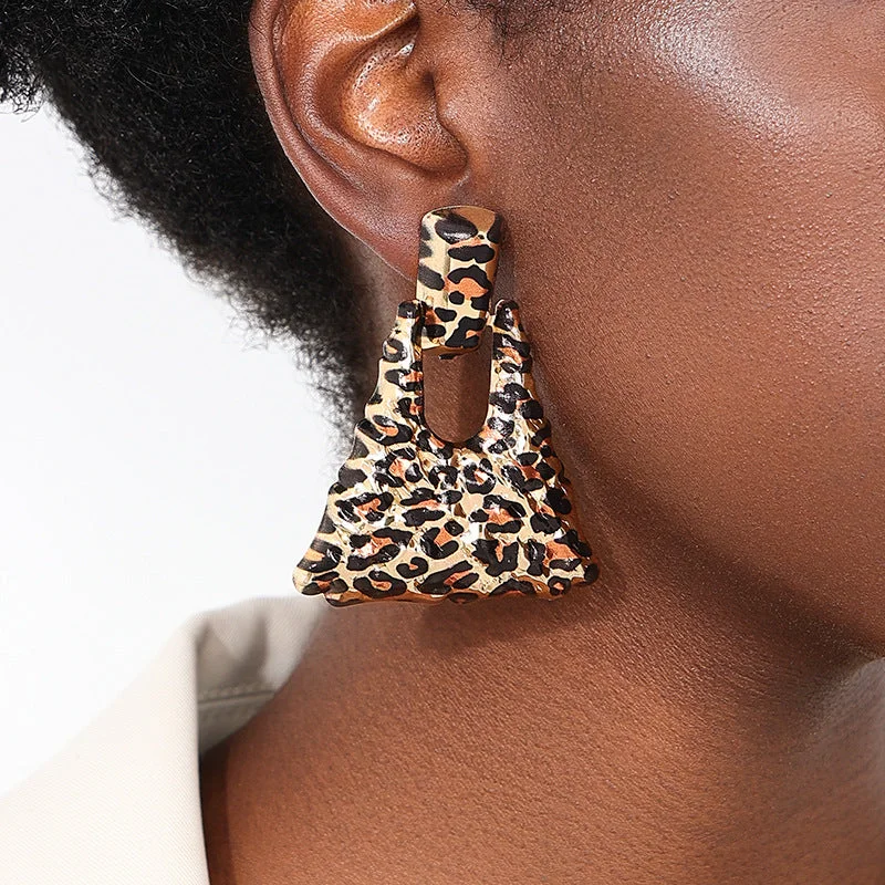 Ethnic Drop Earrings with Tribal Design -Wholesale 1 Pair of Fashionable and Exaggerated Metal Geometric Leopard Print Quadrilateral Large Earrings