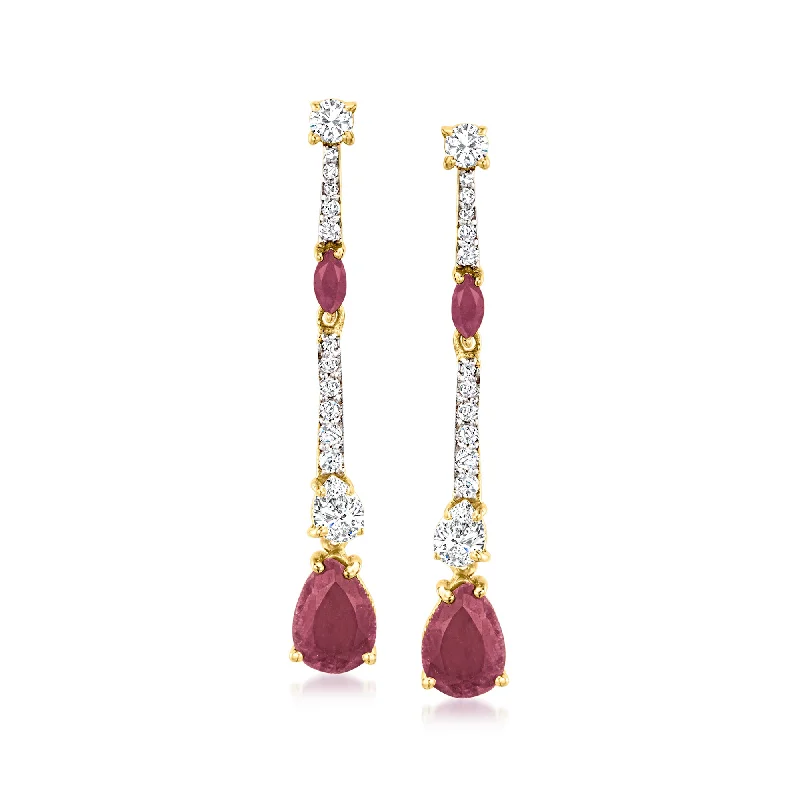 Drop Earrings with Abstract Designs -Ross-Simons Ruby and . White Topaz Drop Earrings in 18kt Gold Over Sterling