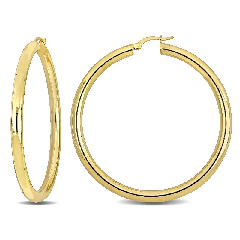 Drop Earrings with Textured Surface -Mimi & Max 58x4mm Hoop Earrings in Yellow Plated Silver