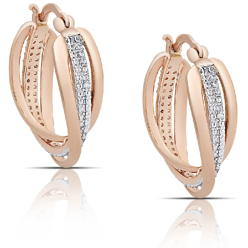 Drop Earrings for Wedding Ceremony -Finesque Rose Gold Overlay Diamond Accent Swirl Hoop Earrings (I-J, I2-I3)