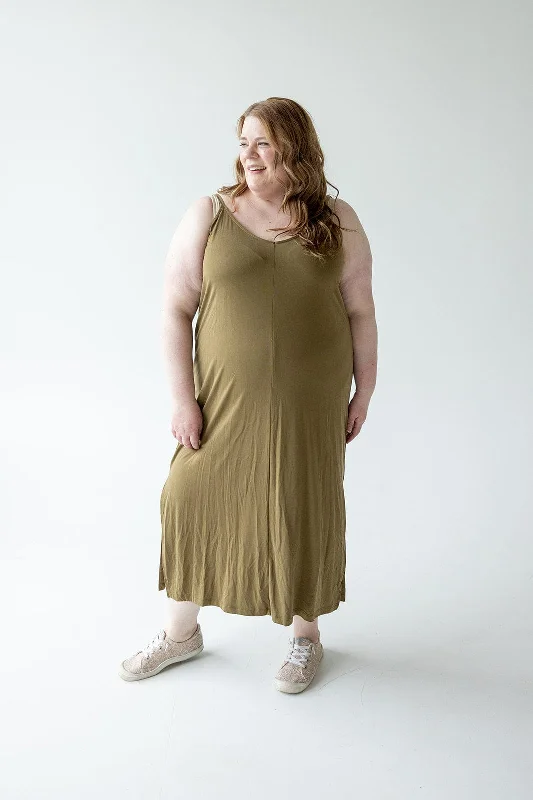 Plus size dresses with flexible fits adapt easily -Sandals for walking in the city -Plus size dresses with frill details -MIDI LENGTH SLIP DRESS IN ARMY