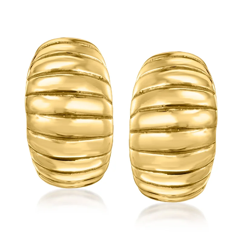 Drop Earrings for Travel Look -Ross-Simons Italian 18kt Yellow Gold Ribbed Earrings