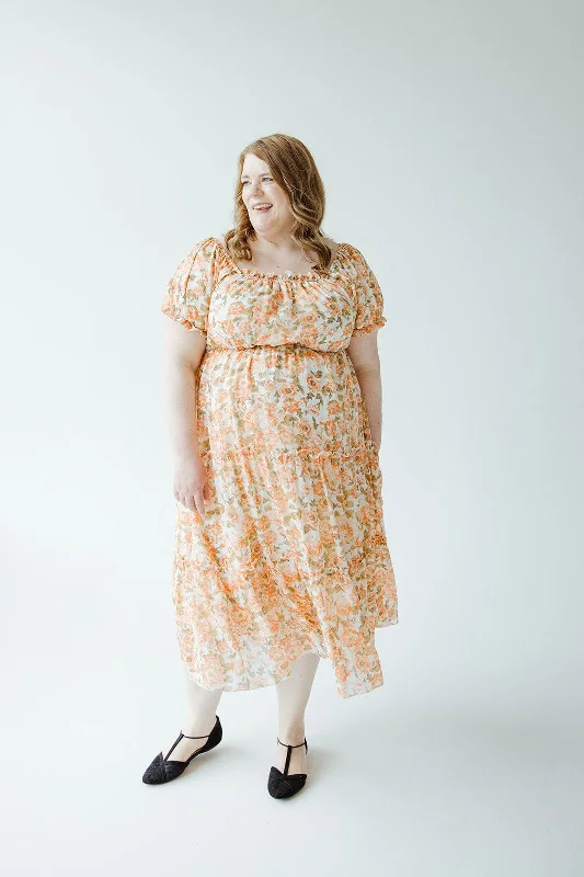 Plus size dresses for summer nights shimmer lightly -Sandals for women with swollen feet -Plus size dresses for dressy casual wear -MIDI-LENGTH FLORAL DRESS WITH BUBBLE SLEEVE