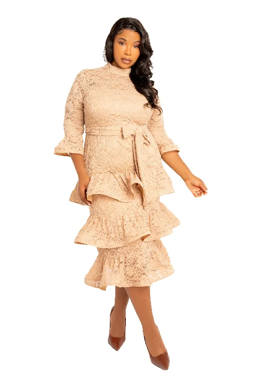 Plus size dresses with flexible fits adapt easily -Comfort sandals with foot arch support -Plus size dresses with ruffles -Lace Bell Sleeve Tiered Dress