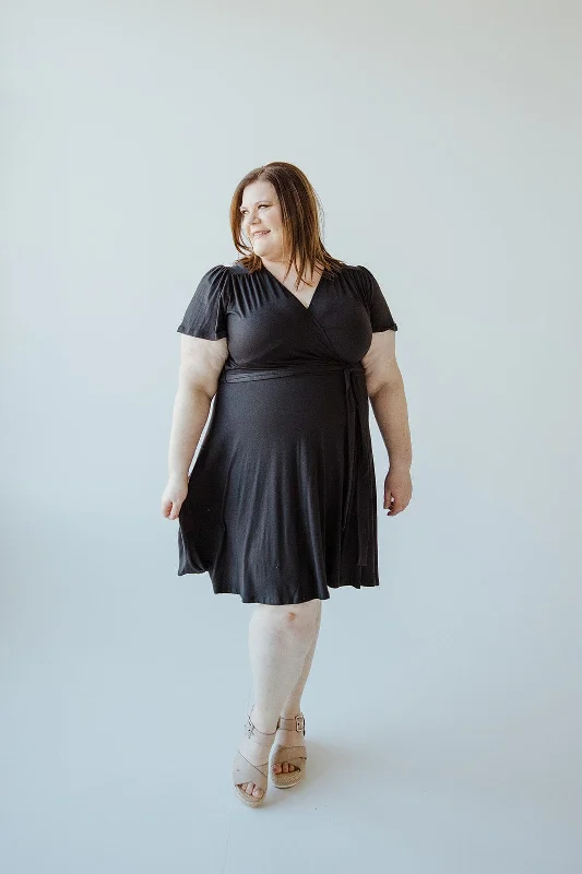 Plus size dresses with scalloped hems feel delicate -Sandals for beach vacations -Plus size work dresses -SUPER SOFT WRAP DRESS IN BLACK