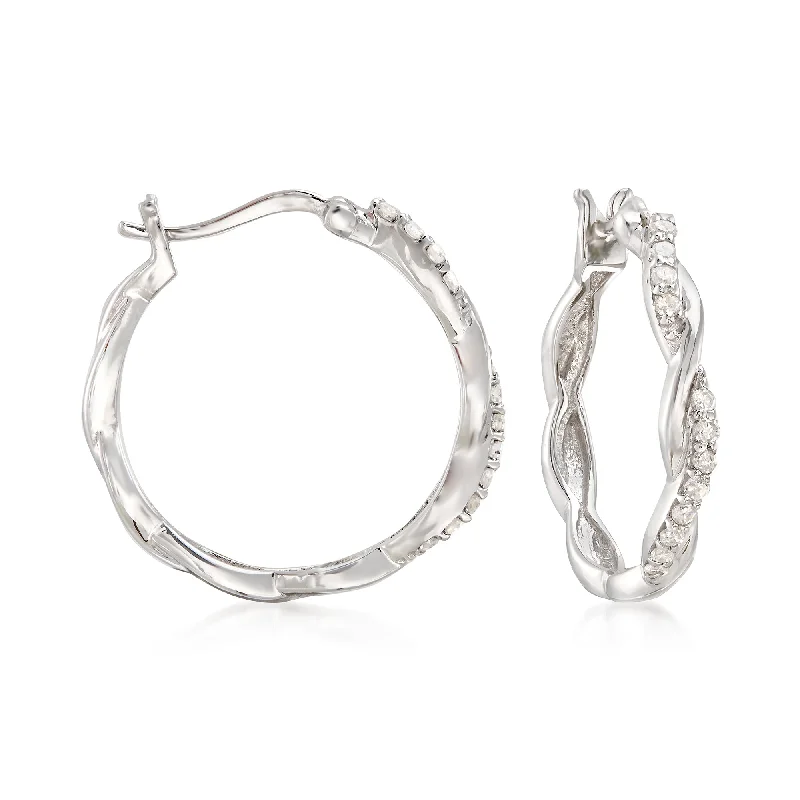 Drop Earrings with Floral Motifs -Ross-Simons Diamond Twisted Hoop Earrings in Sterling Silver