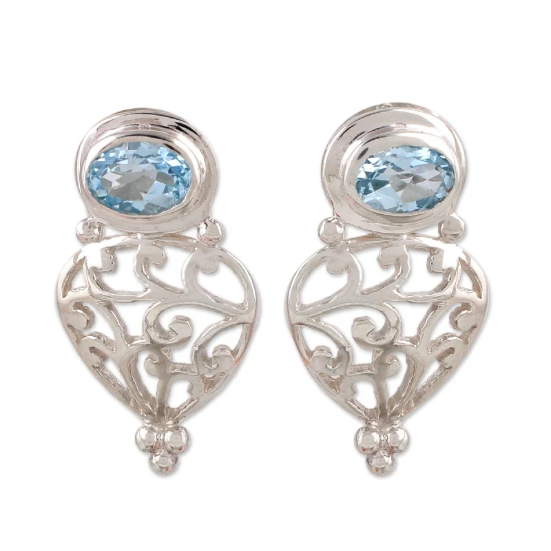 Drop Earrings with Keyhole Designs -Novica Handmade Sky Vine Blue Topaz Drop Earrings