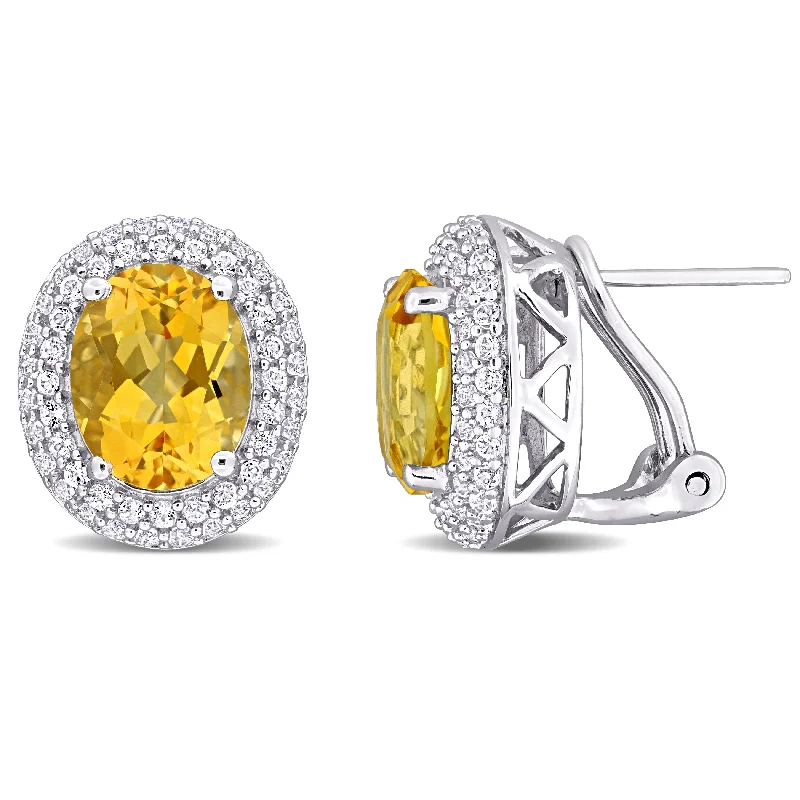 Drop Earrings for Party Look -Mimi & Max 7 4/5ct TGW Oval-Cut Citrine and White Topaz Double Halo Leverback Earrings in Sterling Silver