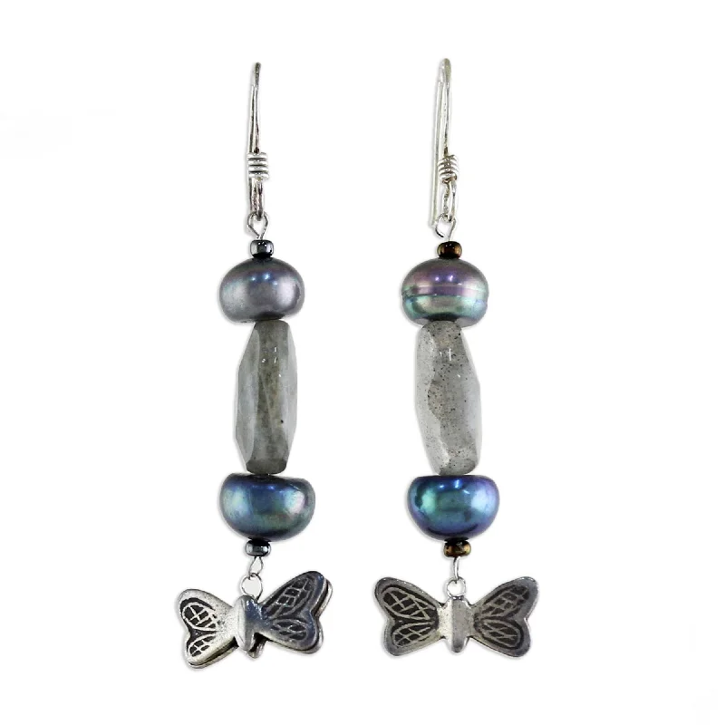 Push Back Drop Earrings for Convenience -Novica Handmade Iridescent Sky Pearl And Labradorite Dangle Earrings