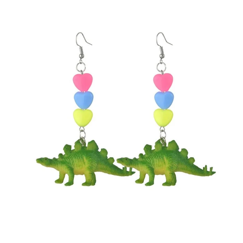 Drop Earrings for Office Wear -Wholesale Cartoon Cute Colorful Animal Dinosaur Love Personality Metal Earrings