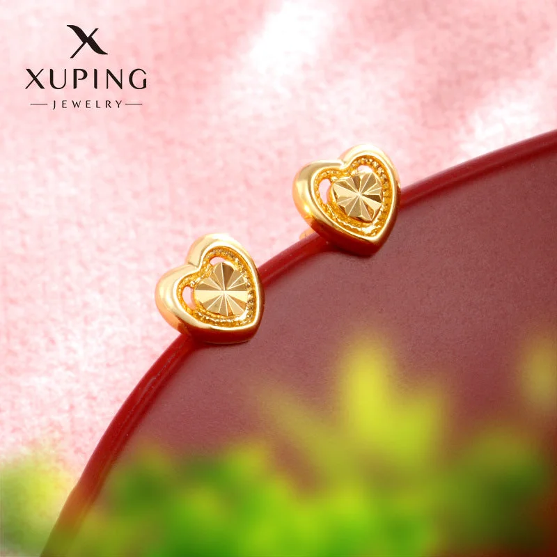 Screw Back Drop Earrings for Security -Wholesale 24k Gold Flower Heart shaped High end Retro Style Small Love Earrings