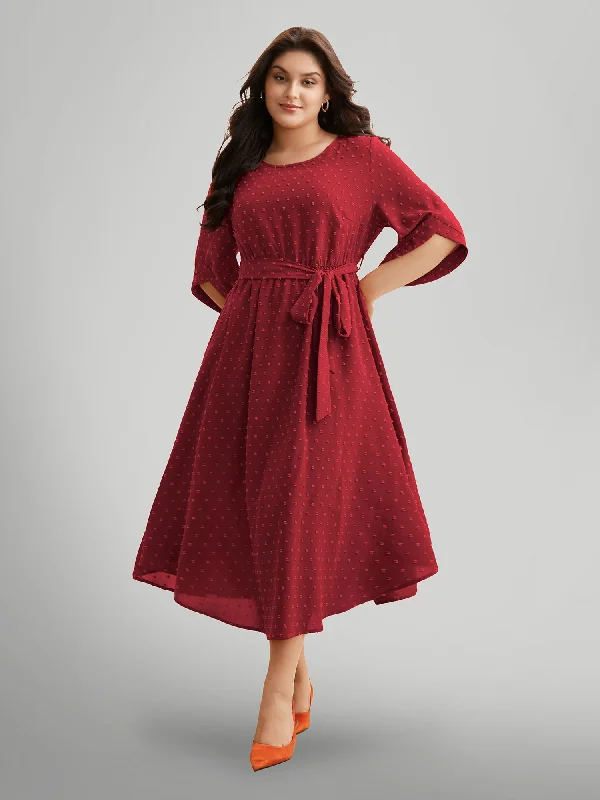 Plus size dresses with playful details add charm -Breathable sandals for hot days -Plus size dresses with animal prints -Textured Bell Sleeve Belted Arc Hem Dress