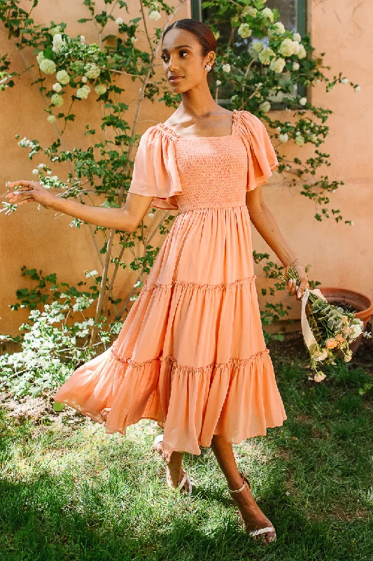 Plus size dresses featuring polka dots feel playful -High-quality sandals for daily wear -Plus size dresses with chiffon fabric -Ellie Dress in Apricot Crush Chiffon