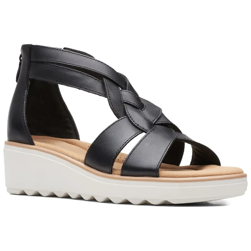 Elegant sandals for women with gold accents and high heels for luxury events-Clarks Womens Jillian Bright Leather Strappy Wedge Heels