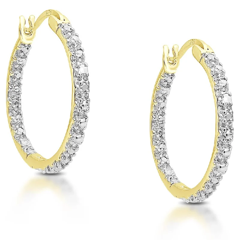 Drop Earrings for Shopping Trip -Finesque Gold Over Silver or Sterling Silver Diamond Accent Hoop Earrings