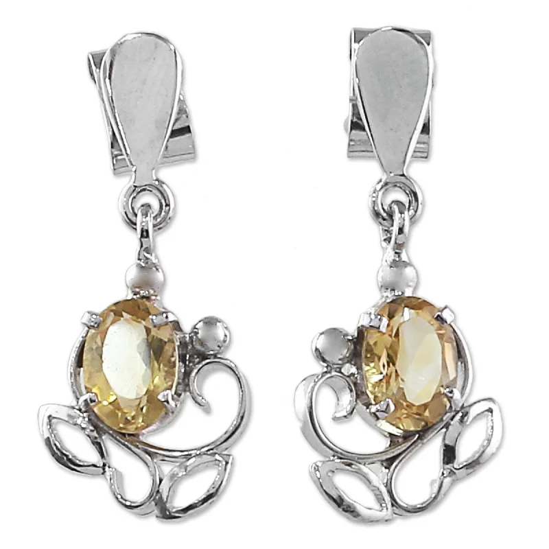 Drop Earrings with Debossed Designs -Novica Handmade Reverie Citrine Dangle Earrings