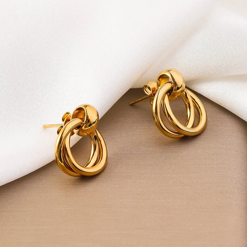 Drop Earrings for Mother's Day -Wholesale Fashion Retro Circle Plated Intracranial 18K Real Gold Non Fading Titanium Steel Earrings