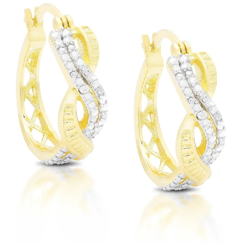 Drop Earrings with Leaf Motifs -Finesque Sterling Silver or Gold Over Silver 1/3 ct TDW Diamond Infinity Design Hoop Earrings