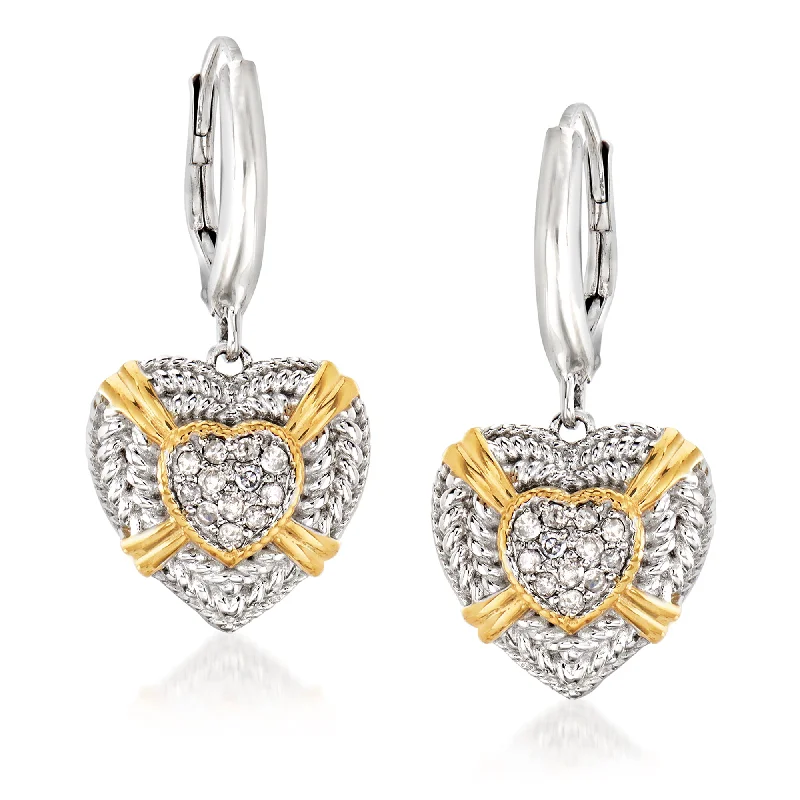 Detachable Drop Earrings with Charms -Ross-Simons Diamond Heart Drop Earrings in Sterling Silver and 18kt Gold Over Sterling