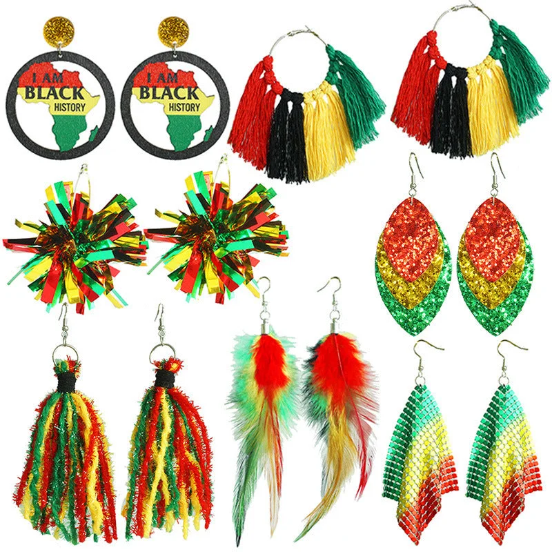 Hippie Drop Earrings with Beads -Wholesale Juneteenth Liberation Day Exaggerated Large Earrings