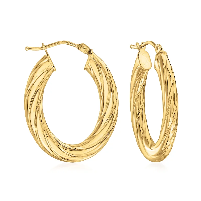 Punk Drop Earrings with Spikes -Ross-Simons Italian Fluted 14kt Yellow Gold Oval Hoop Earrings