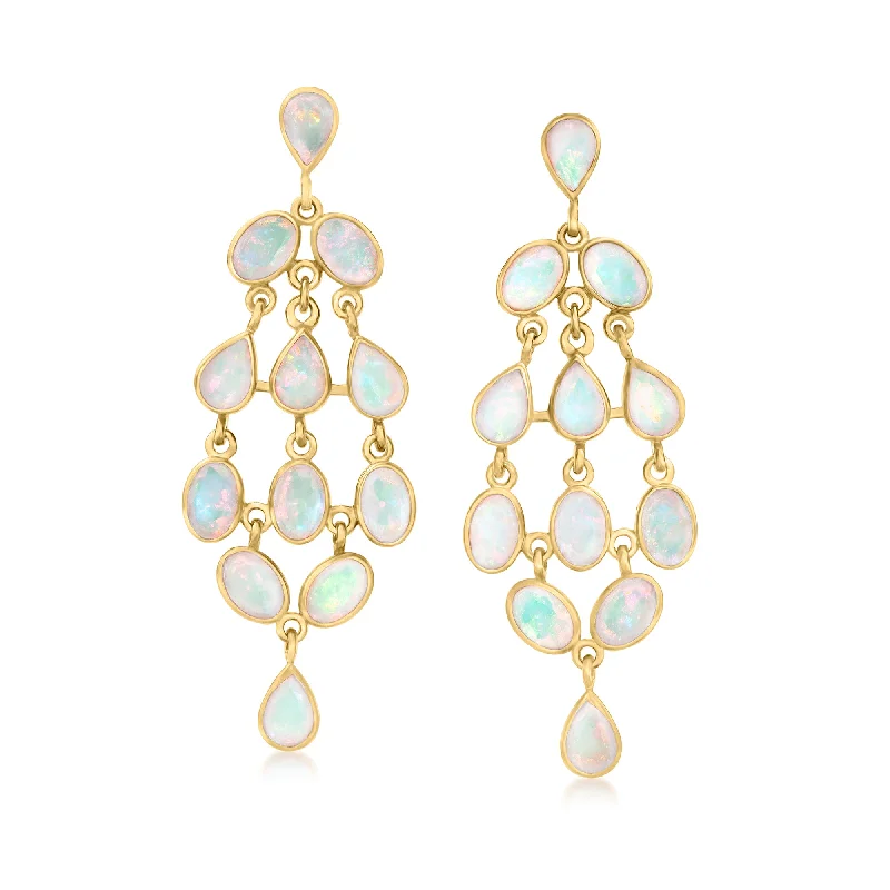 Drop Earrings for Formal Attire -Ross-Simons Ethiopian Opal Chandelier Earrings in 18kt Gold Over Sterling