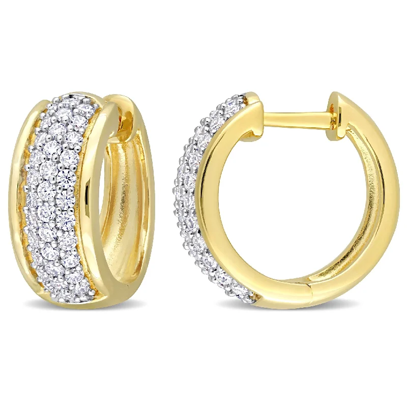 Contemporary Drop Earrings for Fashion -Miadora 1/2ct DEW Created Moissanite Triple Row Hoop Earrings in Yellow Plated Sterling Silver