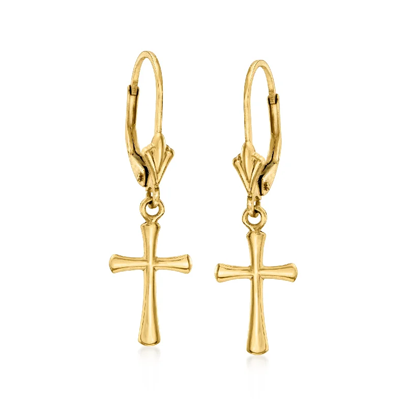 Drop Earrings for School Uniform -Canaria 10kt Yellow Gold Cross Drop Earrings