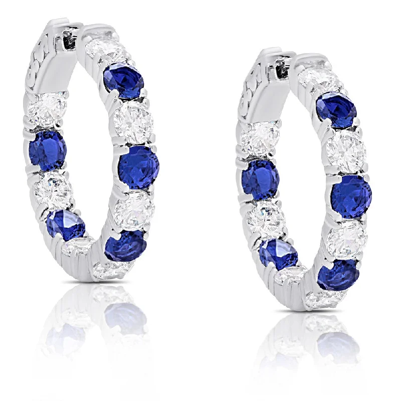 Drop Earrings with Embossed Patterns -Dolce Giavonna Silver Overlay Simulated Stone and Cubic Zirconia Hoop Earrings