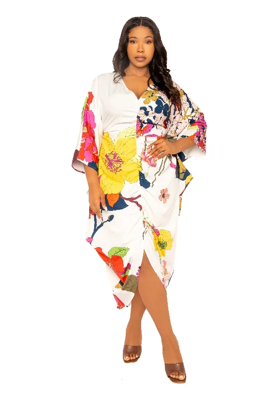 Plus size dresses featuring beadwork dazzle quietly -Sandals with bold and bright colors -Plus size dresses for a night out -Printed Cinch Waist Kaftan Dress